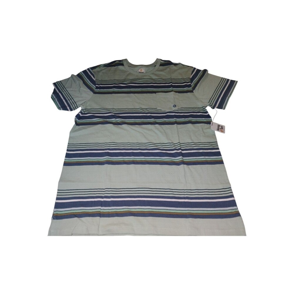 Hang Ten Men's Striped Crewneck Tee - Light Blue Green tone New XL
